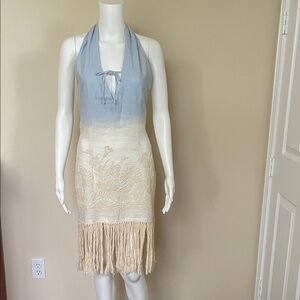 Elegant Blue and Cream Midi Dress